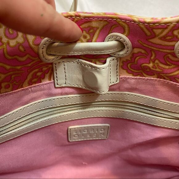 Sigrid Olsen TWILLIGHT pais‎ pink multi Paisley  sequin  Leather Bag - Picture 7 of 14